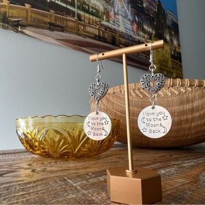 “I Love You to the Moon & Back” Heart Dangle Earrings
